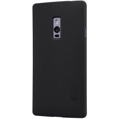 OnePlus 2 (Two) Nillkin Frosted Shield melns plastmasas apvalks + ekrāna aizsargplēve / Vacins.lv