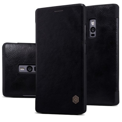 Greznais „Nillkin“ Qin sērijas ādas atvērams melns OnePlus 2 (Two) maciņš / Vacins.lv