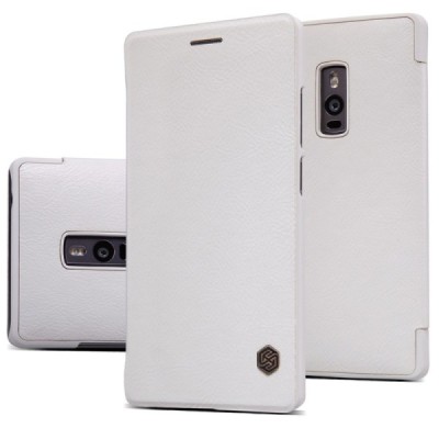 Greznais „Nillkin“ Qin sērijas ādas atvērams balts OnePlus 2 (Two) maciņš / Vacins.lv