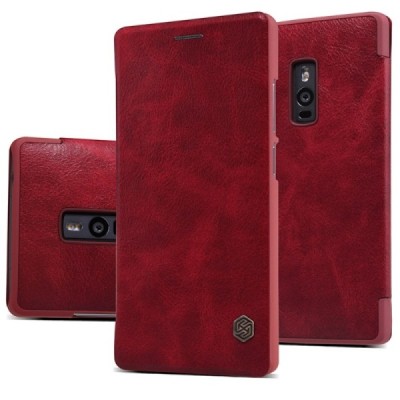 Greznais „Nillkin“ Qin sērijas ādas atvērams sarkans OnePlus 2 (Two) maciņš / Vacins.lv