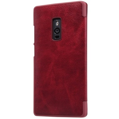 Greznais „Nillkin“ Qin sērijas ādas atvērams sarkans OnePlus 2 (Two) maciņš / Vacins.lv