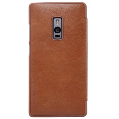 Greznais „Nillkin“ Qin sērijas ādas atvērams brūns OnePlus 2 (Two) maciņš / Vacins.lv