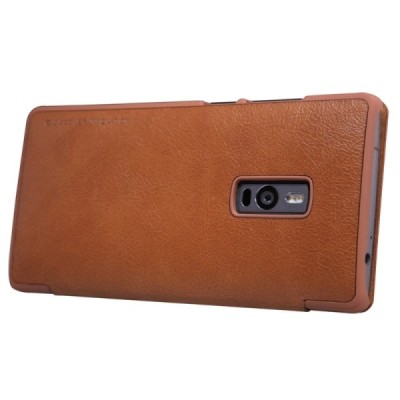 Greznais „Nillkin“ Qin sērijas ādas atvērams brūns OnePlus 2 (Two) maciņš / Vacins.lv