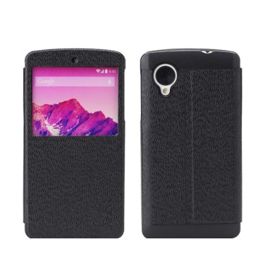 „ROCK“ Excel LG Nexus 5 E980 atvēramais melns s view maciņš / Vacins.lv