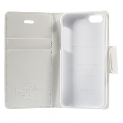 Mercury Sonata atverčiamas Apple iPhone SE (5, 5s) baltas odinis dėklas - piniginė / Priedai.lt