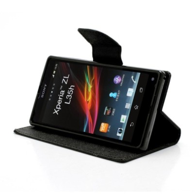 Sony Xperia Z Mercury juodas atverčiamas dėklas - piniginė / Priedai.lt