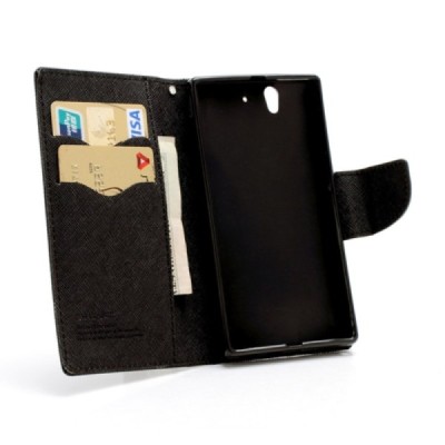 Sony Xperia Z Mercury juodas atverčiamas dėklas - piniginė / Priedai.lt