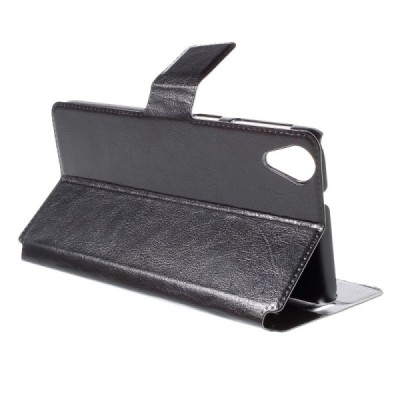 HTC Desire 626 atvēramais ādas melns maciņš (maks) / Vacins.lv