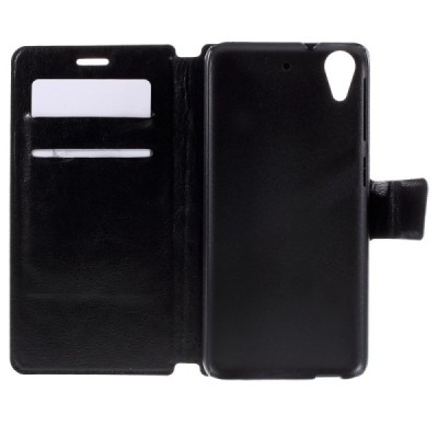 HTC Desire 626 atvēramais ādas melns maciņš (maks) / Vacins.lv