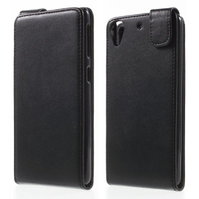HTC Desire 626 klasisks ādas vertikāli atvēramais melns maciņš / Vacins.lv