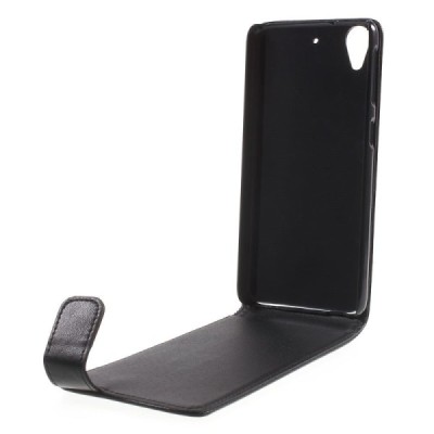 HTC Desire 626 klasisks ādas vertikāli atvēramais melns maciņš / Vacins.lv