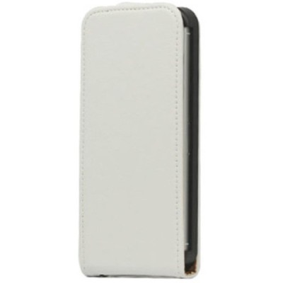 Klasikinis vertikaliai (į apačią, žemyn) atverčiamas baltas odinis Apple iPhone SE (5, 5s) dėklas / Priedai.lt