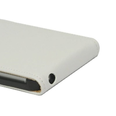 Klasikinis vertikaliai (į apačią, žemyn) atverčiamas baltas odinis Apple iPhone SE (5, 5s) dėklas / Priedai.lt