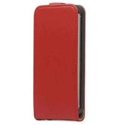 Klasikinis vertikaliai (į apačią, žemyn) atverčiamas raudonas odinis Apple iPhone SE (5, 5s) dėklas / Priedai.lt