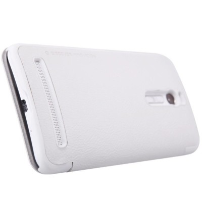 Greznais „Nillkin“ Qin sērijas ādas atvērams balts Asus Zenfone 2 5.5 (ZE550ML, ZE551ML) maciņš / Vacins.lv