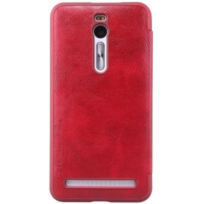 Greznais „Nillkin“ Qin sērijas ādas atvērams sarkans Asus Zenfone 2 5.5 (ZE550ML, ZE551ML) maciņš / Vacins.lv