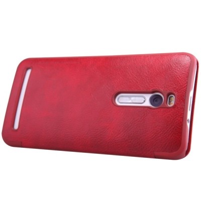 Greznais „Nillkin“ Qin sērijas ādas atvērams sarkans Asus Zenfone 2 5.5 (ZE550ML, ZE551ML) maciņš / Vacins.lv