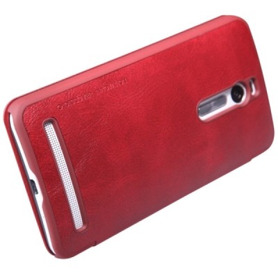 Greznais „Nillkin“ Qin sērijas ādas atvērams sarkans Asus Zenfone 2 5.5 (ZE550ML, ZE551ML) maciņš / Vacins.lv
