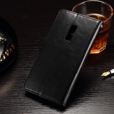 OnePlus 2 (Two) atvēramais ādas melns maciņš (maks) / Vacins.lv