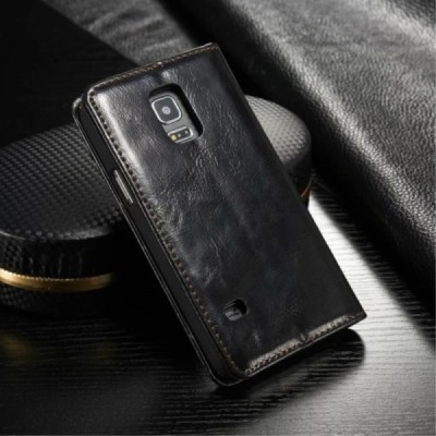 Samsung Galaxy S5 mini (G800) „CaseMe“ solidus atverčiamas juodas odinis dėklas - knygutė / Priedai.lt