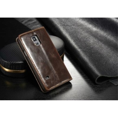 Samsung Galaxy S5 mini „CaseMe“ solīds atvēramais ādas brūns maciņš - maks / Vacins.lv