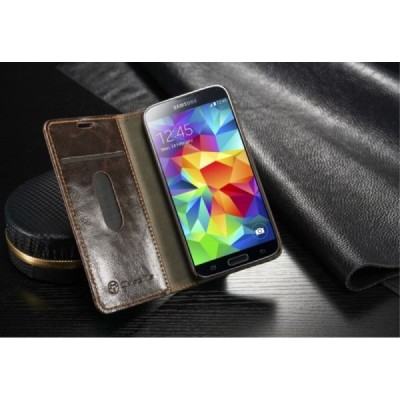 Samsung Galaxy S5 mini „CaseMe“ solīds atvēramais ādas brūns maciņš - maks / Vacins.lv