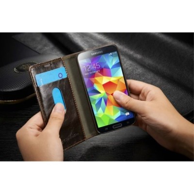 Samsung Galaxy S5 mini „CaseMe“ solīds atvēramais ādas brūns maciņš - maks / Vacins.lv