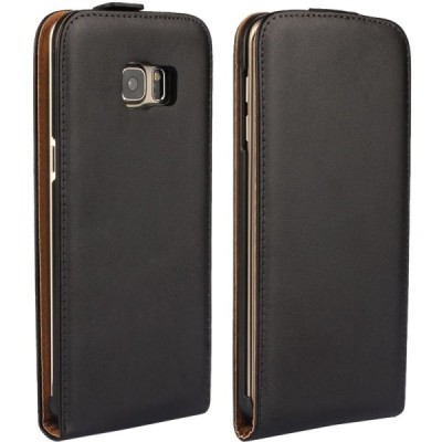 Samsung Galaxy S6 Edge+ Plus (G928) klasikinis vertikaliai atverčiamas juodas odinis dėklas / Priedai.lt