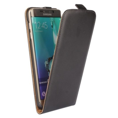 Samsung Galaxy S6 Edge+ Plus (G928) klasikinis vertikaliai atverčiamas juodas odinis dėklas / Priedai.lt