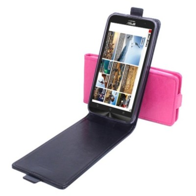 Asus Zenfone 2 5.0 (ZE500CL) klasisks ādas vertikāli atvēramais melns maciņš / Vacins.lv