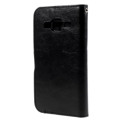 Samsung Galaxy Core Prime LTE (G360) atvēramais ādas melns maciņš (maks) / Vacins.lv