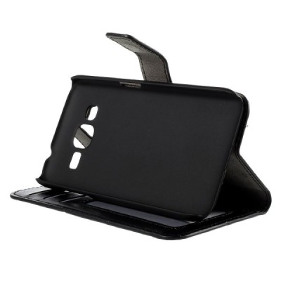 Samsung Galaxy Core Prime LTE (G360) atvēramais ādas melns maciņš (maks) / Vacins.lv