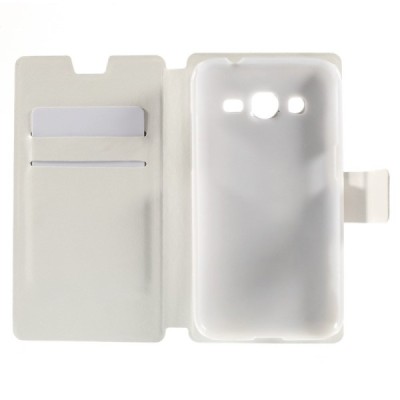 Samsung Galaxy Core Prime LTE (G360) atverčiamas baltas odinis dėklas - piniginė / Priedai.lt