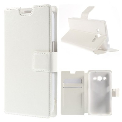 Samsung Galaxy Core Prime LTE (G360) atverčiamas baltas odinis dėklas - piniginė / Priedai.lt