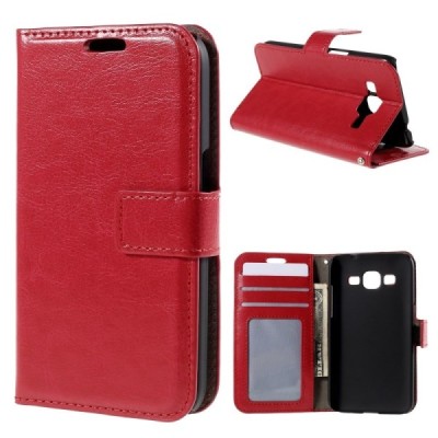 Samsung Galaxy Core Prime LTE (G360) atvēramais ādas sarkans maciņš (maks) / Vacins.lv