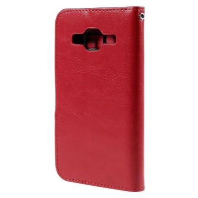 Samsung Galaxy Core Prime LTE (G360) atvēramais ādas sarkans maciņš (maks) / Vacins.lv