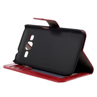 Samsung Galaxy Core Prime LTE (G360) atvēramais ādas sarkans maciņš (maks) / Vacins.lv