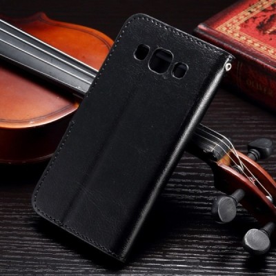 Samsung Galaxy A3 2015 (A300F) atverčiamas juodas odinis dėklas - piniginė / Priedai.lt