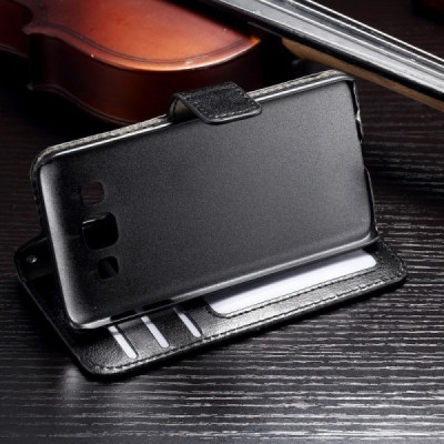 Samsung Galaxy A3 2015 (A300F) atverčiamas juodas odinis dėklas - piniginė / Priedai.lt