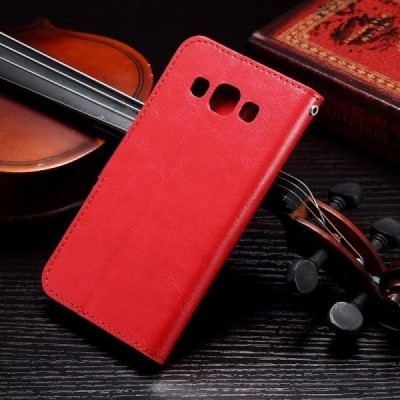 Samsung Galaxy A3 2015 (A300F) atverčiamas raudonas odinis dėklas - piniginė / Priedai.lt