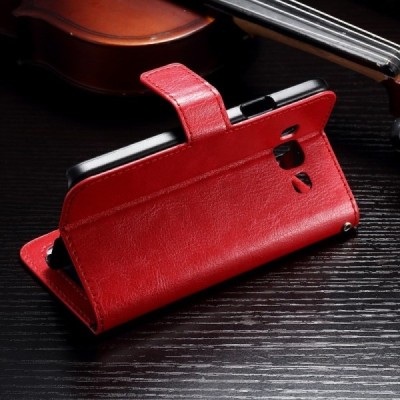 Samsung Galaxy A3 2015 (A300F) atverčiamas raudonas odinis dėklas - piniginė / Priedai.lt