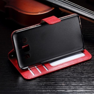 Samsung Galaxy A3 2015 (A300F) atverčiamas raudonas odinis dėklas - piniginė / Priedai.lt