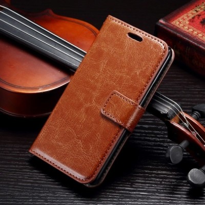 Samsung Galaxy A3 2015 (A300F) atverčiamas rudas odinis dėklas - piniginė / Priedai.lt