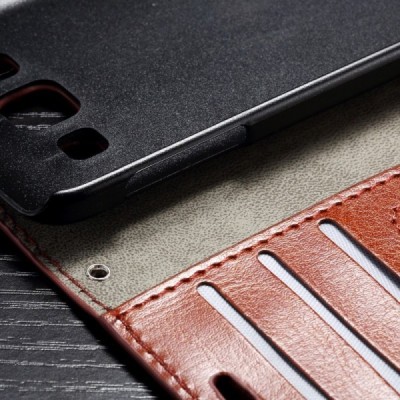 Samsung Galaxy A3 2015 (A300F) atvēramais ādas brūns maciņš (maks) / Vacins.lv