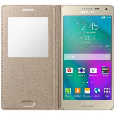 Samsung Galaxy A5 S View Cover atvērams zelta ādas maciņš / Vacins.lv
