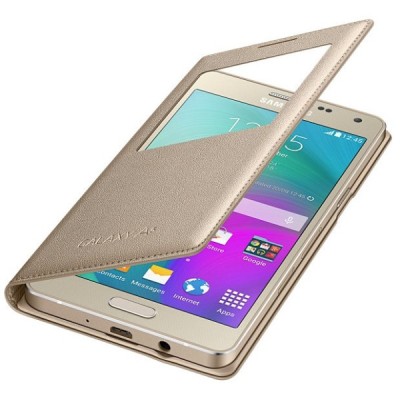 Samsung Galaxy A5 S View Cover atvērams zelta ādas maciņš / Vacins.lv