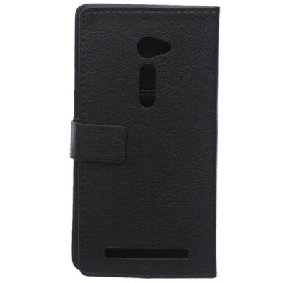 Asus Zenfone 2 5.0 (ZE500CL) atvēramais melns ādas Litchi maciņš - maks / Vacins.lv