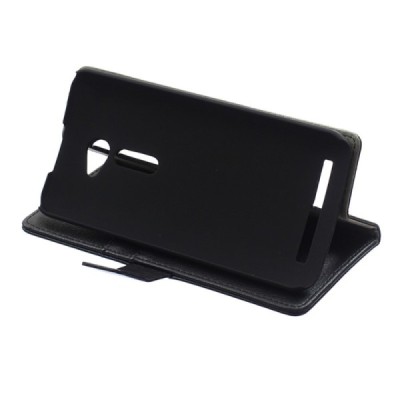 Asus Zenfone 2 5.0 (ZE500CL) atvēramais melns ādas Litchi maciņš - maks / Vacins.lv