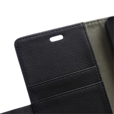 Asus Zenfone 2 5.0 (ZE500CL) atvēramais melns ādas Litchi maciņš - maks / Vacins.lv