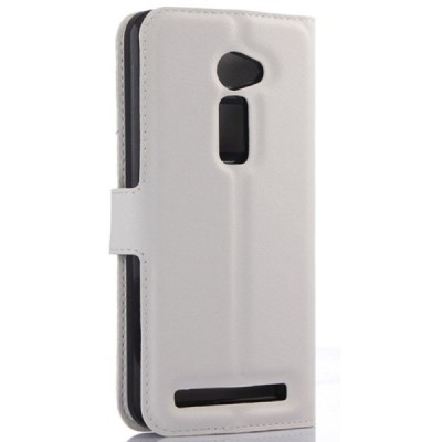 Asus Zenfone 2 5.0 (ZE500CL) atvēramais balts ādas Litchi maciņš - maks / Vacins.lv